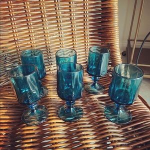 Set of 6 Vintage Blue Glass Goblets